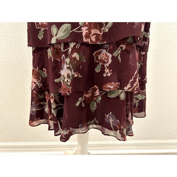 Lauren Ralph Lauren Womens Wine Floral Color Sz 16 Crinkle Georgette Shift Dress - Picture 6 of 9